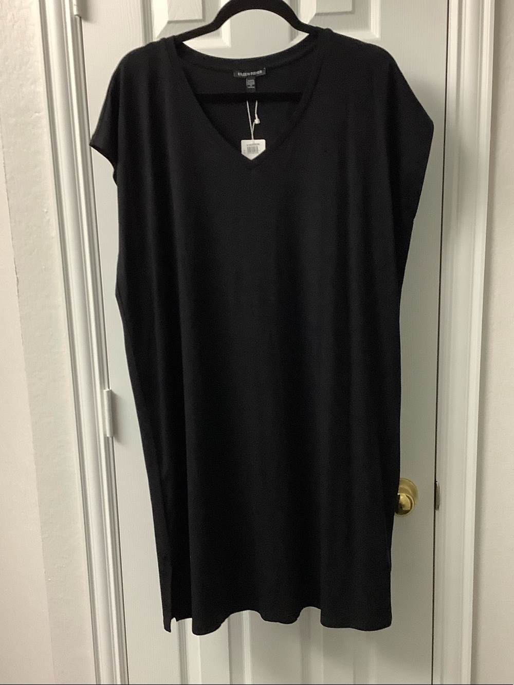 Eileen Fisher Classic Black V-Neck Shift Dress sz M
